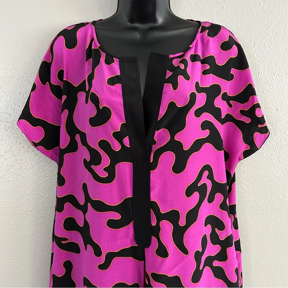 Diane Von Furstenberg DVF 100% Silk Firebird Print Shift Shirt Dress Size 10 - Picture 2 of 11